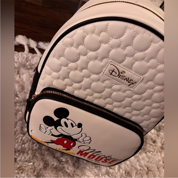 Disney Mickey Mouse Print Black and White Cream Embossed Backpack NWT - Picture 2 of 6